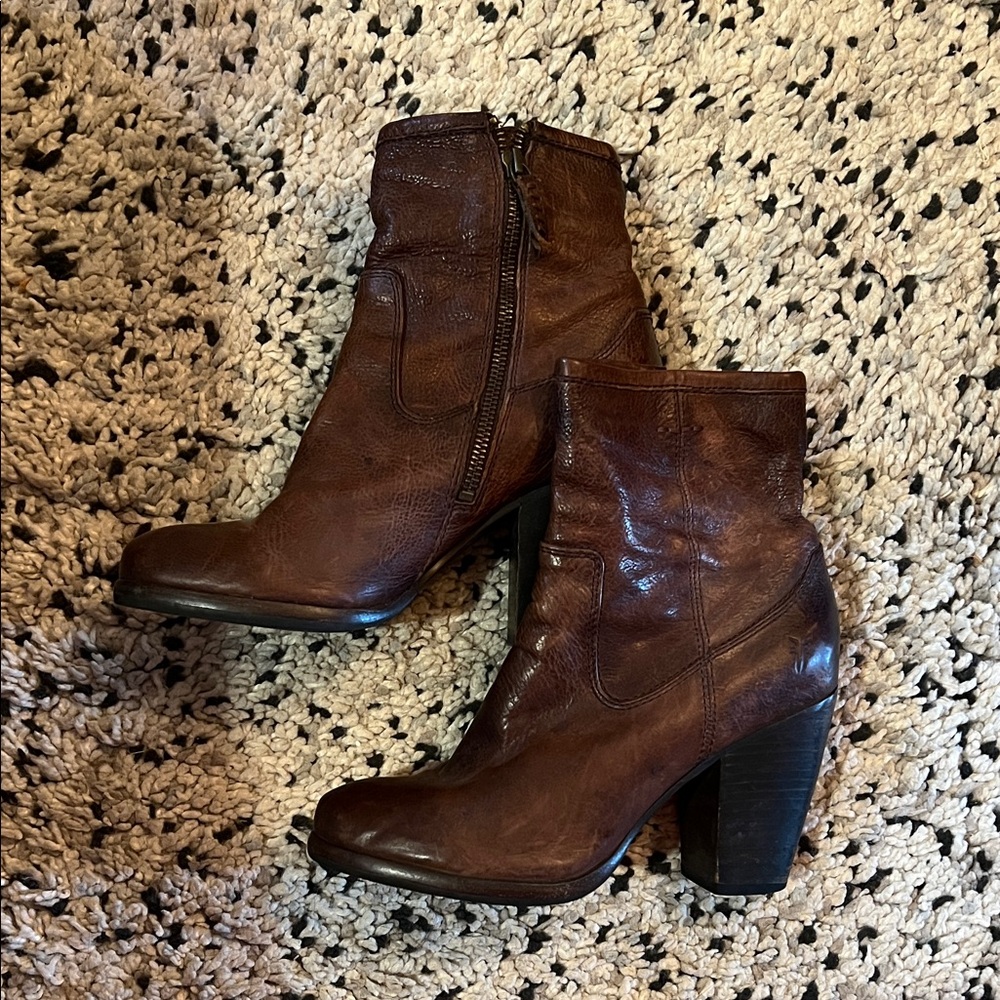 Frye Dark Brown Leather Ankle Booties